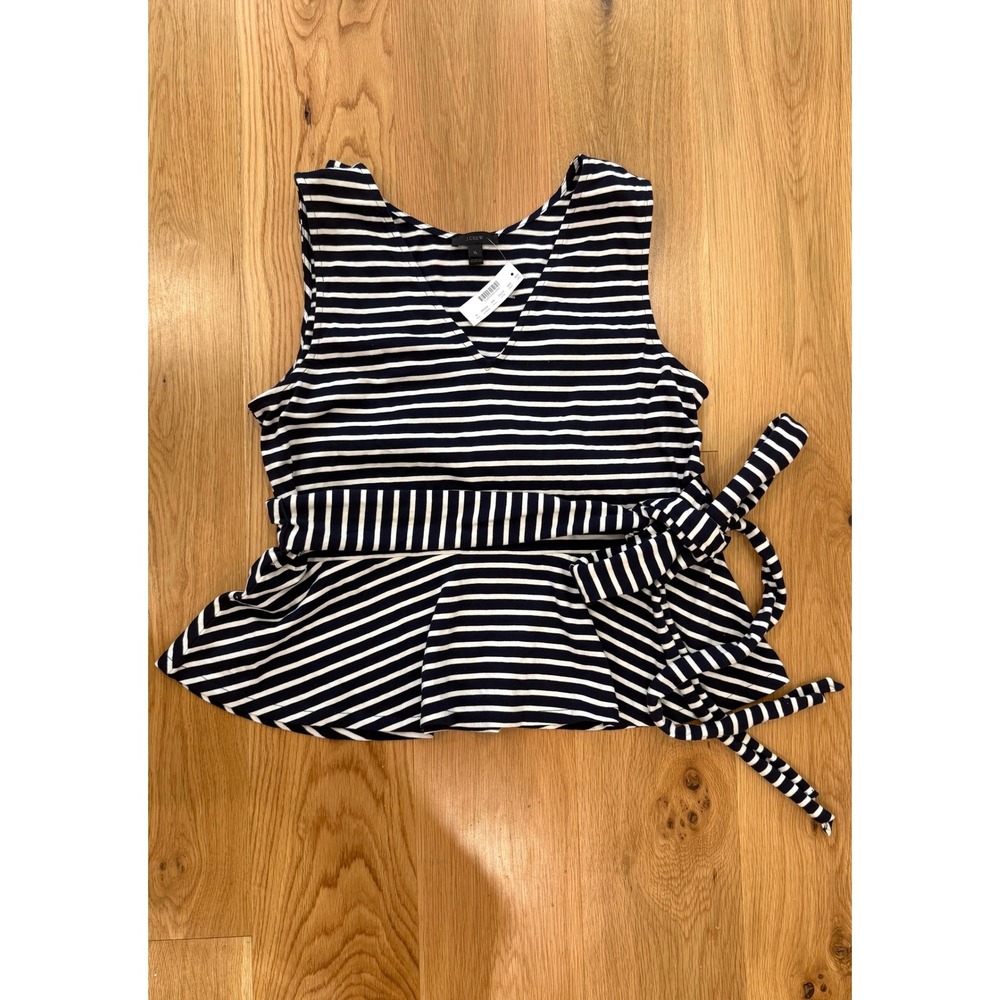 NWT J.Crew Navy & White Stripe Sleeveless Wrap Peplum Top Sz XL
